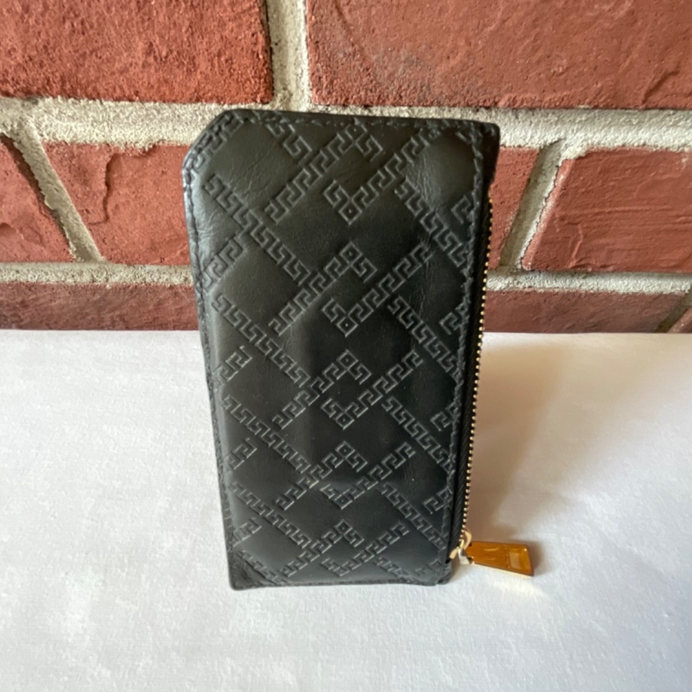 •Versace Black Leather Embossed La Grecca Medusa Cards Holder Zip Coins Wallet - Picture 5 of 14